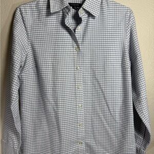 Lands’ End Women’s Button Down Shirt Small Blue White Check Long Sleeve